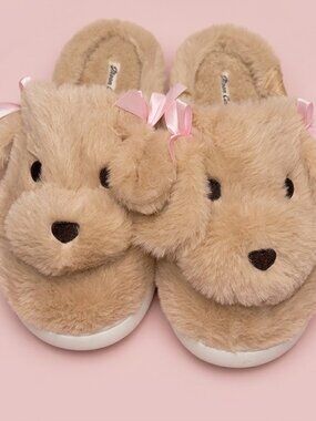 NWT 2x Layer Memory Pink Bow Coquette Golden Retriever Puppy Slippers